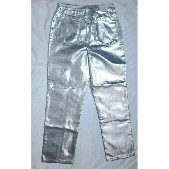 Mint Velvet Luxury‎ Metallic Silver High Rise Leather Pants Size 10R - Picture 4 of 11